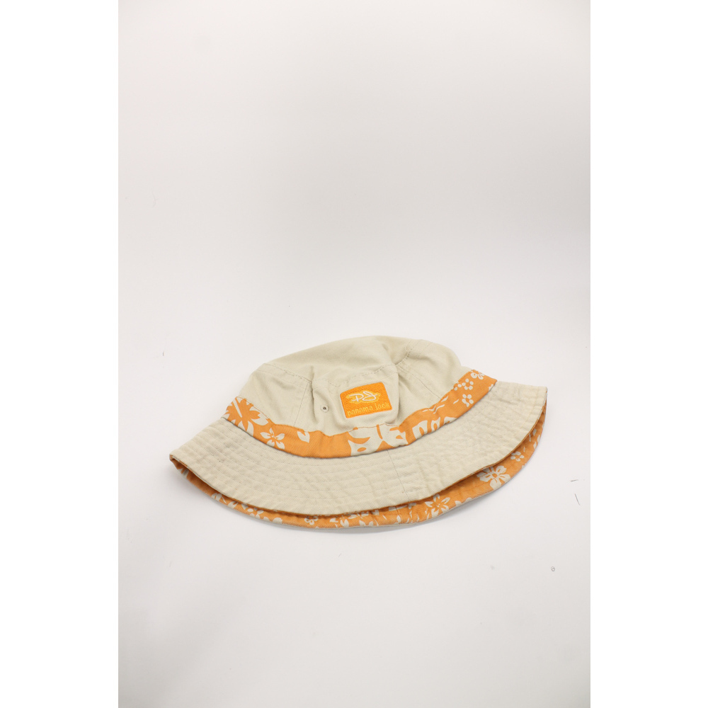 Panama Jack beige cotton with orange leaf flour pattern 4-6x kids bucket SUN hat